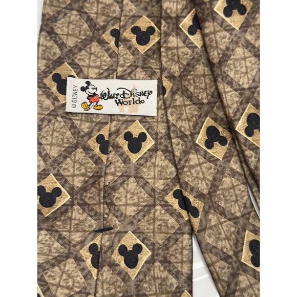Walt Disney World Mickey Mouse Tie - 100% Silk - Brown/Gold - 60” long - Picture 4 of 6
